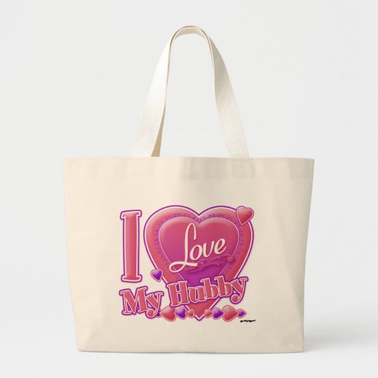 I Love My Hubby pink/purple -ハート ラージトートバッグ (正面)