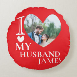 I Love My Husband Custom Photo Heart ラウンドクッション