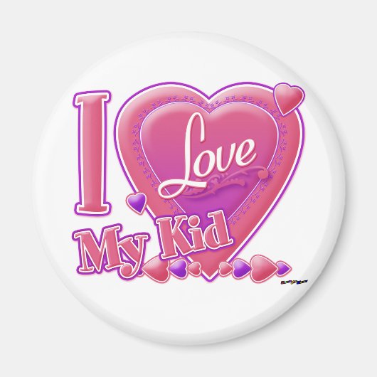 I Love My Kid pink/purple - ハート マグネット (正面)
