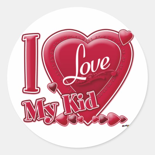 I Love My Kid Red -ハート ラウンドシール (正面)