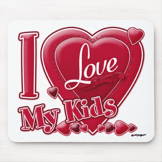 I Love My Kids red -ハート マウスパッド (正面)