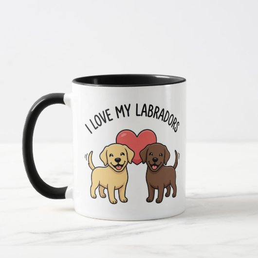 I Love My Labradors Mug – Cute Yellow & Chocolate  マグカップ (左)