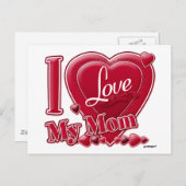 I Love My Mom red - ハート ポストカード (正面/裏面)
