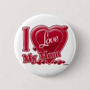 I Love My Mom red - ハート 缶バッジ