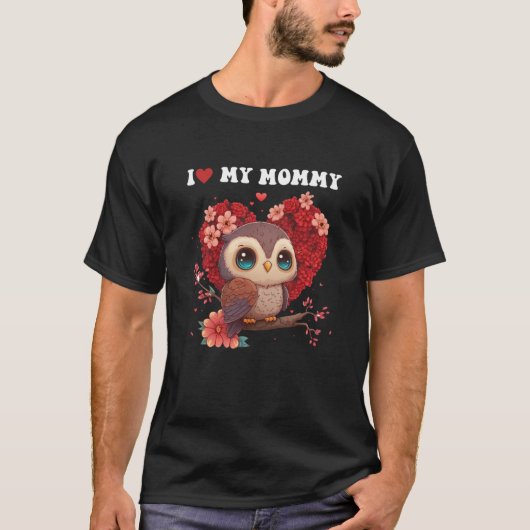 I Love My Mommy Chibi Owl Sakura Cherry Blossom Lo Tシャツ (正面)