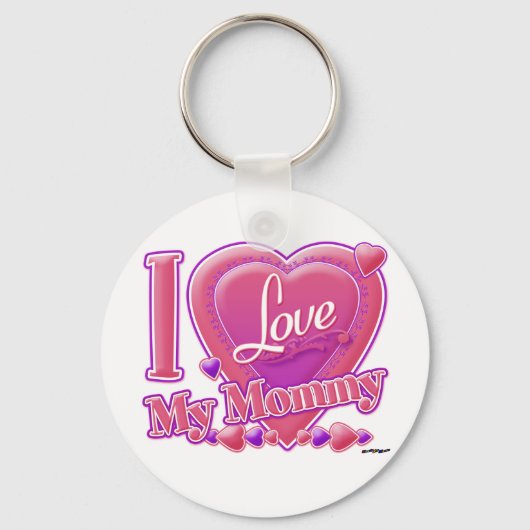 I Love My Mommy Pink/purple -ハート キーホルダー (正面)