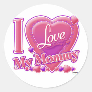 I Love My Mommy Pink/purple -ハート ラウンドシール