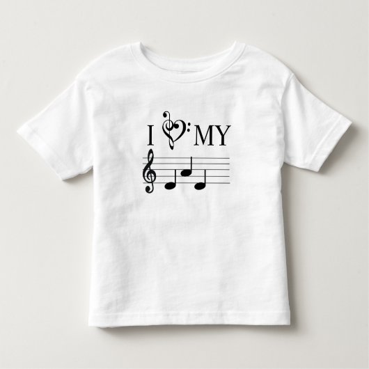 I Love My Music Notesパパハートトレブルクレフ、 音符記号 おもしろい トドラーTシャツ (正面)