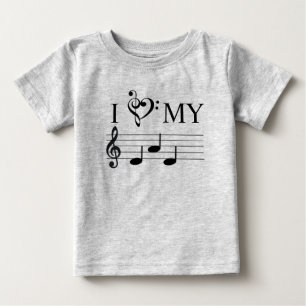 I Love My Music Notesパパハートトレブルクレフ、 音符記号 おもしろい ベビーTシャツ