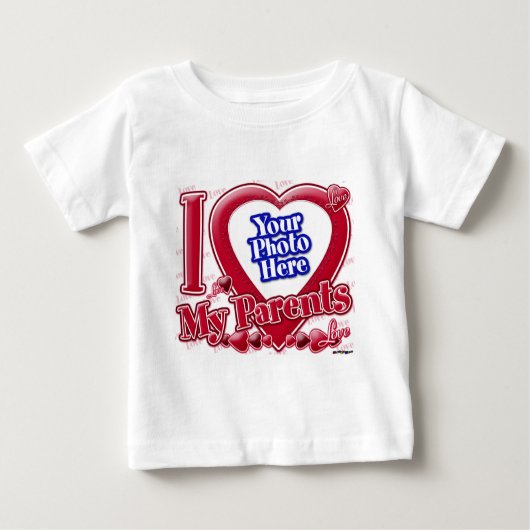 I Love My Parents赤いハート – 写真 ベビーTシャツ (正面)