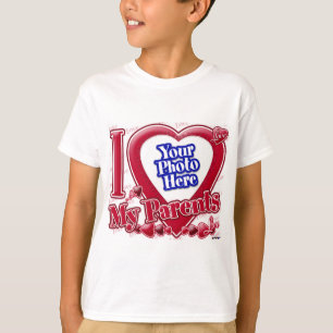 I Love My Parents赤いハート – 写真 Tシャツ