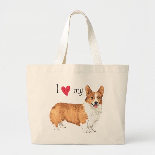 I Love my Pembroke Welsh Corgi ラージトートバッグ (正面)