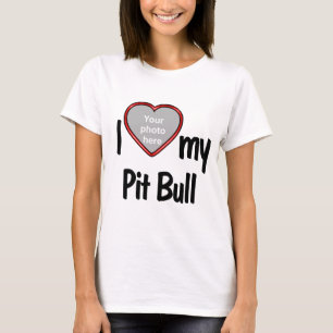 I Love My Pit Bull – かわいいおもしろいハートフォトフレーム Tシャツ