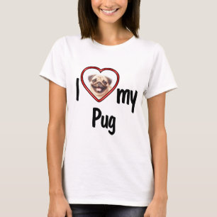 I Love My Pug – かわいい赤いハートフォトフレーム Tシャツ