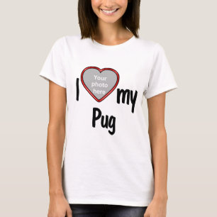 I Love My Pug – かわいい赤いハートフォトフレーム Tシャツ
