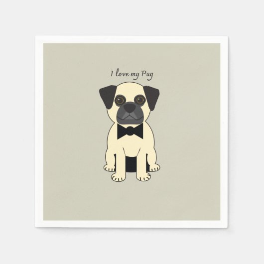 I Love My Pug スタンダードカクテルナプキン (正面)