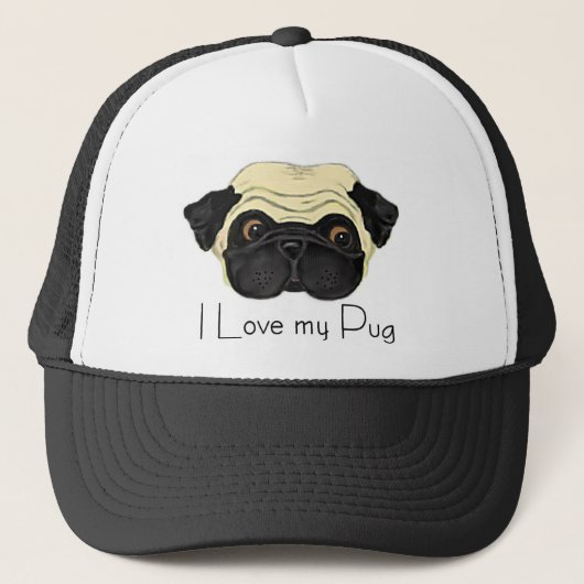 I Love My Pug Cute Pug and Love Quote キャップ (正面)