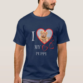 I Love My Puppy Custom Heart Photo Blue T-Shirt Tシャツ