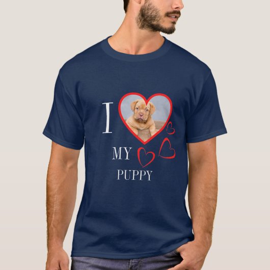 I Love My Puppy Custom Heart Photo Blue T-Shirt Tシャツ (正面)