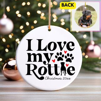 I Love My Rottieロットワイラー犬名前をカスタムする写真 セラミックオーナメント