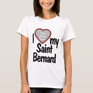 I Love My Saint Bernard赤いハートドッグフォト Tシャツ