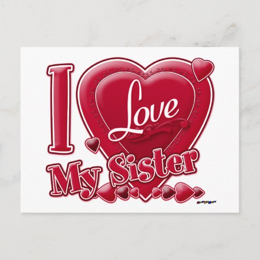 I Love My Sister Red -ハート ポストカード (正面)