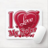 I Love My Sister Red -ハート マウスパッド (マウス)