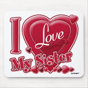 I Love My Sister Red -ハート マウスパッド