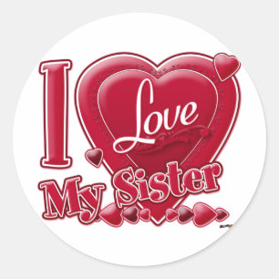 I Love My Sister Red -ハート ラウンドシール