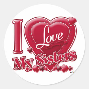 I Love My Sisters red - ハート ラウンドシール