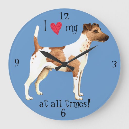 I Love my Smooth Fox Terrier ラージ壁時計 (正面)