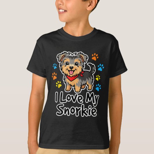 I Love My Snorkie Cute Schnauzer Yorkie Mix Dog Lo Tシャツ (正面)