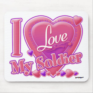 I Love My Soldier pink/purple -ハート マウスパッド