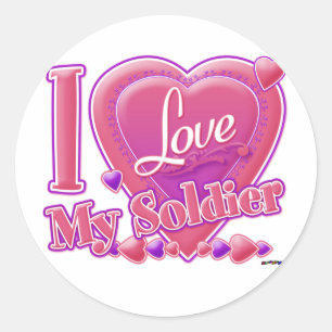 I Love My Soldier pink/purple -ハート ラウンドシール