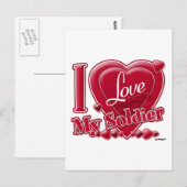 I Love My Soldier Red -ハート ポストカード (正面/裏面)