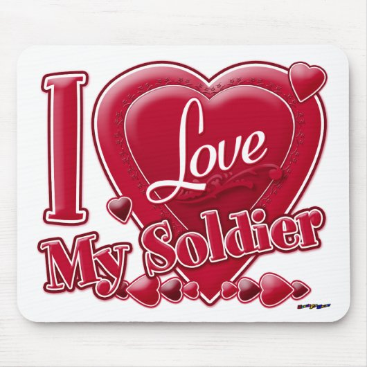 I Love My Soldier Red -ハート マウスパッド (正面)