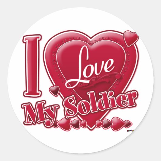I Love My Soldier Red -ハート ラウンドシール (正面)