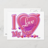 I Love My Son pink/purple -ハート ポストカード (正面/裏面)