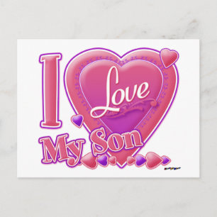 I Love My Son pink/purple -ハート ポストカード