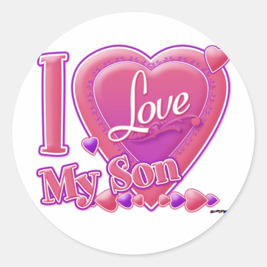 I Love My Son pink/purple -ハート ラウンドシール (正面)