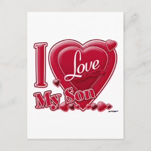 I Love My Son Red -ハート ポストカード