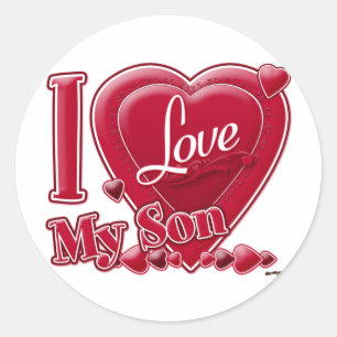 I Love My Son Red -ハート ラウンドシール