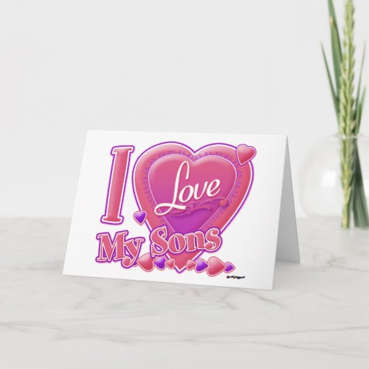 I Love My Sons pink/purple -ハート カード (正面)