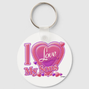 I Love My Sons pink/purple -ハート キーホルダー