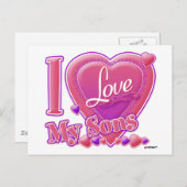 I Love My Sons pink/purple -ハート ポストカード (正面/裏面)