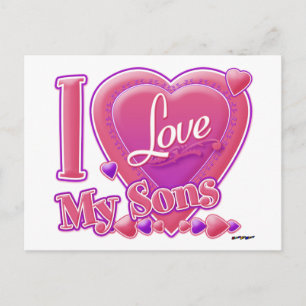 I Love My Sons pink/purple -ハート ポストカード