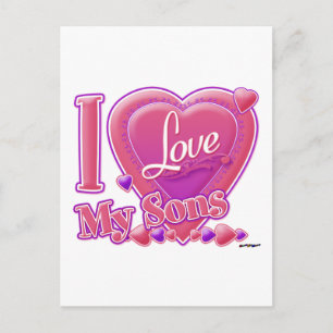 I Love My Sons pink/purple -ハート ポストカード
