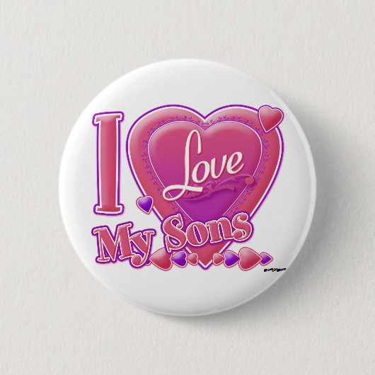 I Love My Sons pink/purple -ハート 缶バッジ (正面)