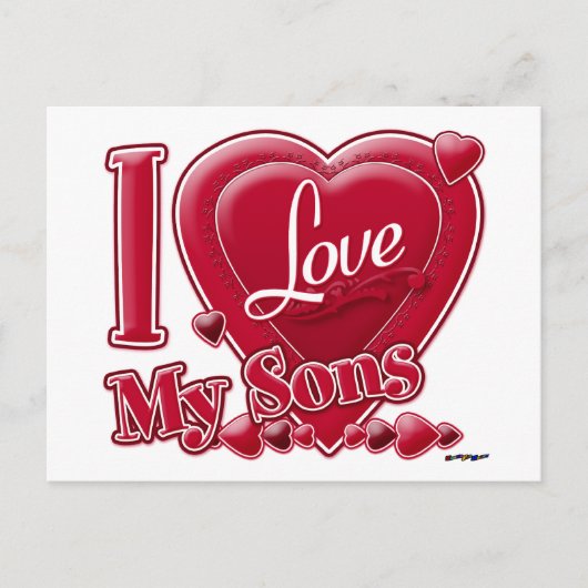 I Love My Sons Red -ハート ポストカード (正面)