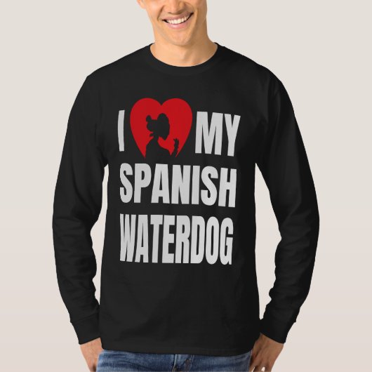 I Love My Spanish Waterdog Dog Silhouette in Heart Tシャツ (正面)